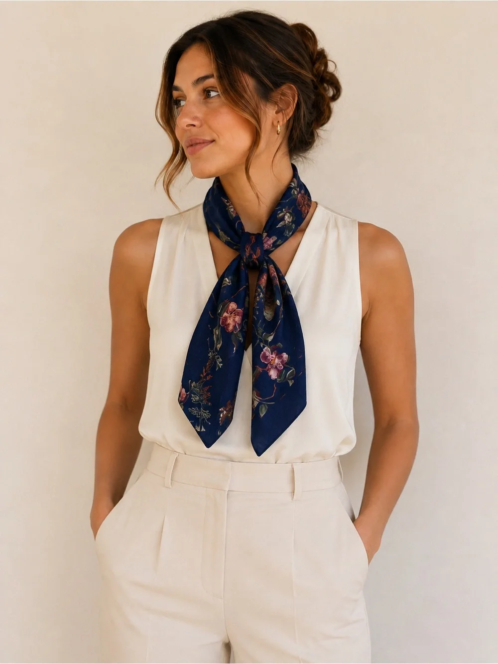 C.E.B. Collections Navy Blue Floral Scarf Botanical Lightweight